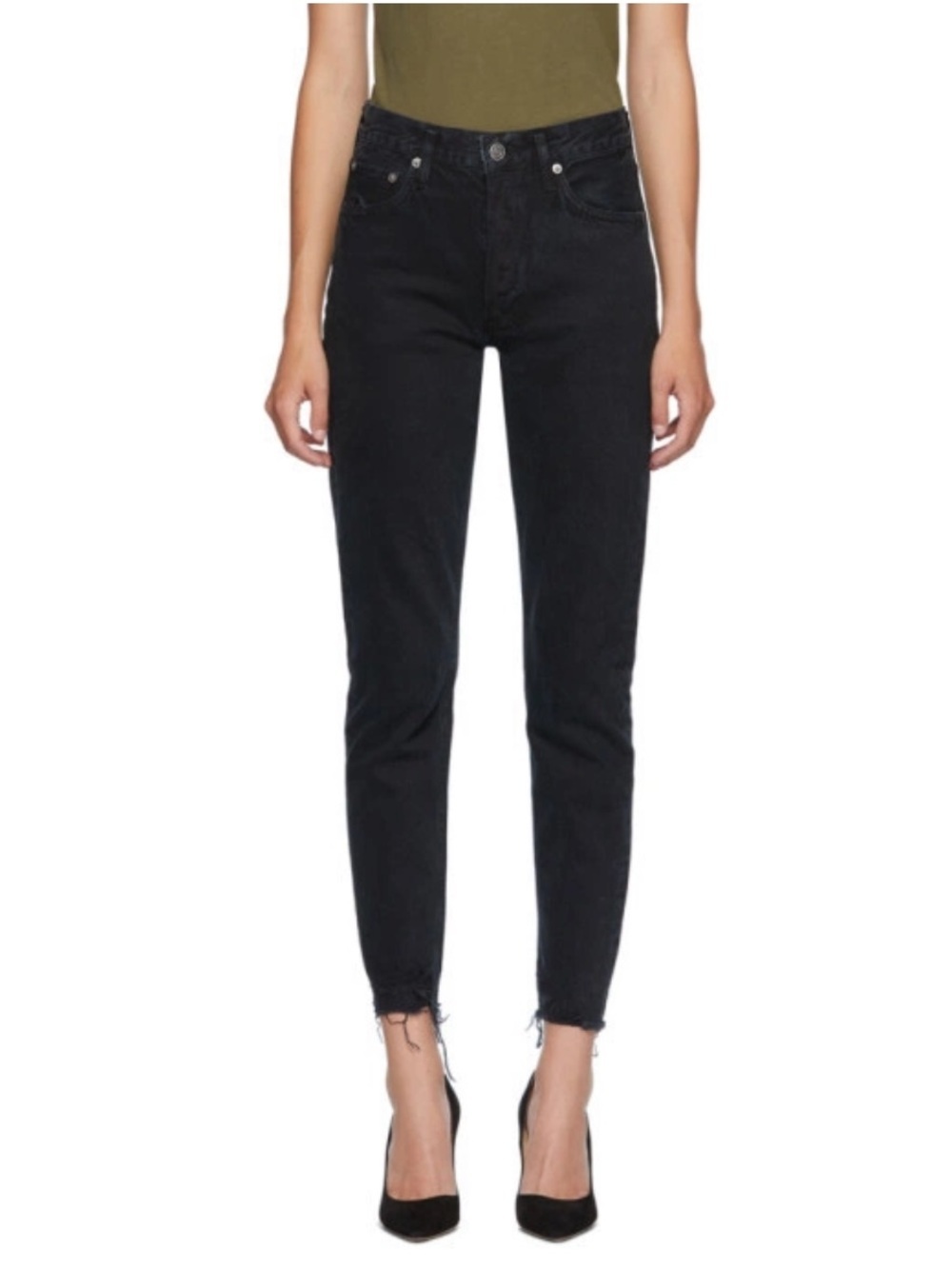 AGOLDE Women's Feel‎ Good Jamie Straight Leg Raw Hem Jeans Black